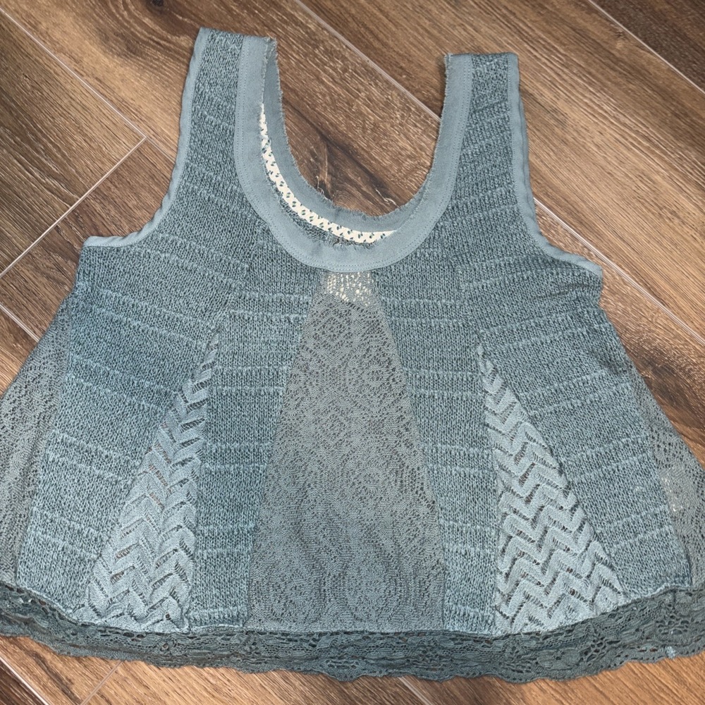 Meadow Rue Knit Tank Size Small Teal Lace Crochet Anthropologie Boho‎ Festival